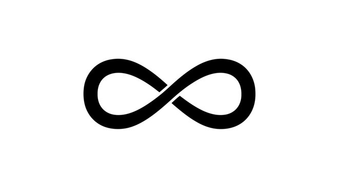 Black infinity symbol on white background with symbol centered plain large black mathematical minimalist design simple emblem shape icon with mark