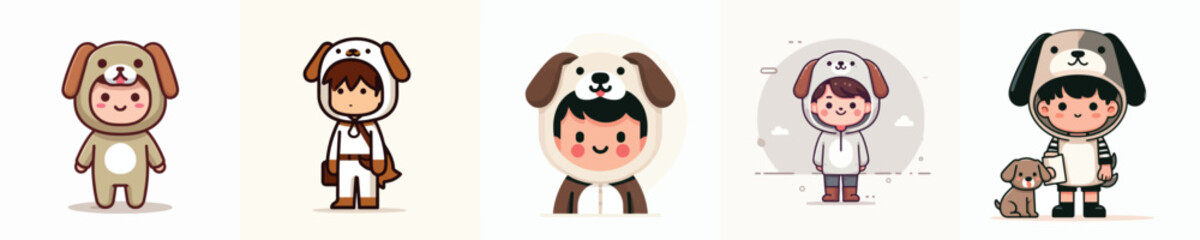 Cute vector image of a boy in a dog costume