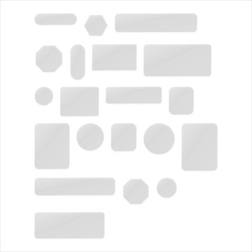 Abstract geometric shapes collection with modern grey rounded corners. Vector set of squares, circles, octagons, and rectangles for web design, backgrounds, and decoration patterns