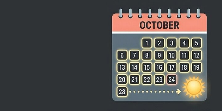 THE 28-DAY CHALLENGE. A dark gray panel with left copy space displaying an October calendar. Days 1 through 28 are clearly highlighted with a glowing border, leading to a path that culminates