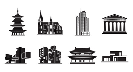 Architectural Landmarks Collection In Black Silhouette building © MdMosharef