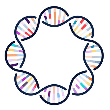 Colorful circular DNA helix icon in modern style, symbolizing genetics, research, innovation, and biotechnology concepts.