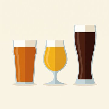 Flat vector illustration of different beer glasses