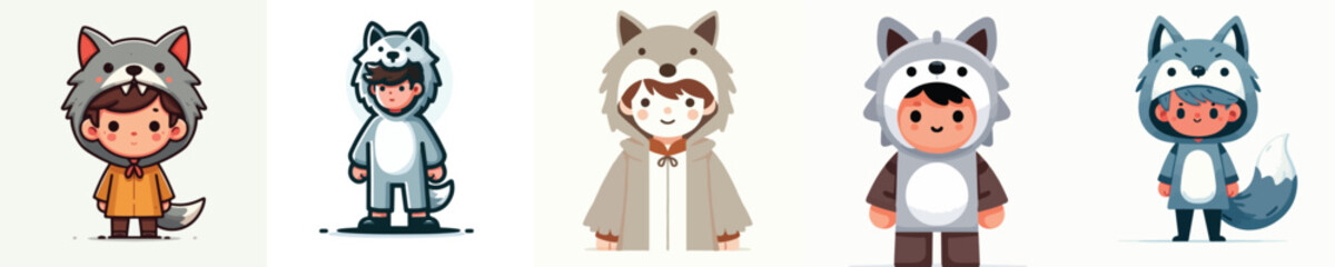 Cute vector image of a boy in a wolf costume