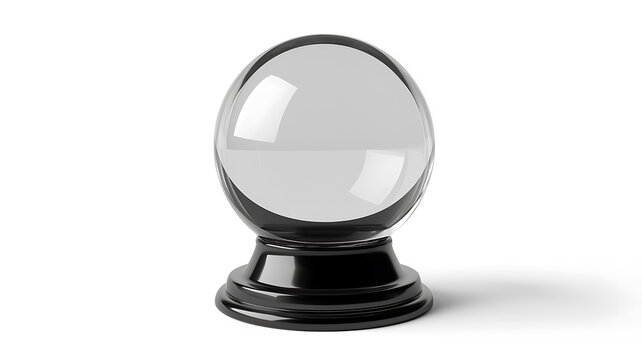 Empty crystal ball on a black stand isolated on white background