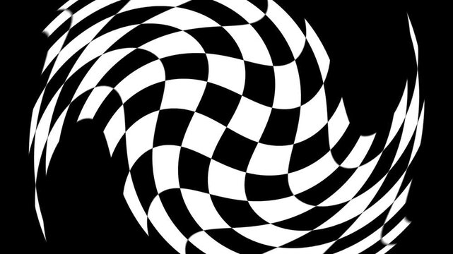 Checkered flag pattern morphing with cinematic motion during dynamic visual transition