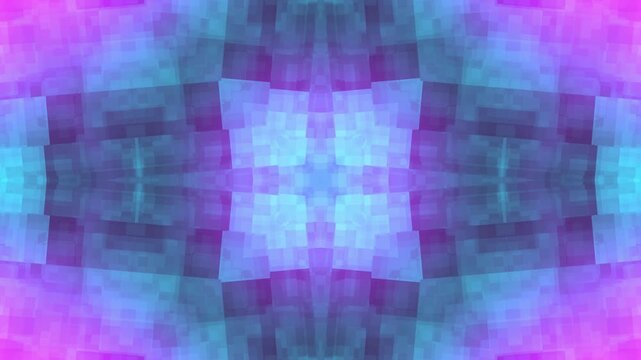 Ethereal geometric mandala pattern slowly evolving with vibrant purple and cyan hues during a gentle camera push