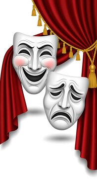 Two clowns with exaggerated painted faces in red and white makeup.
