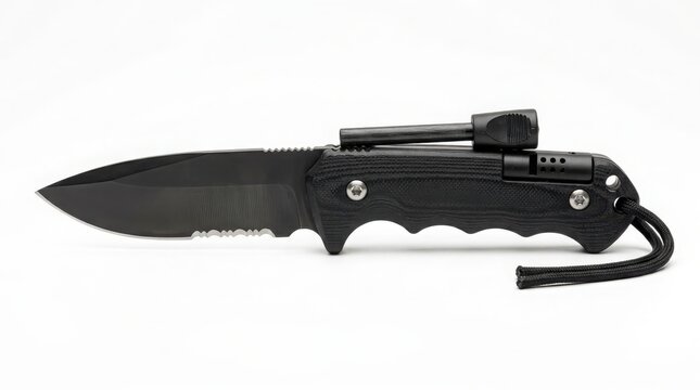 Tactical folding survival knife with fire starter and lanyard tactical survival equipment bushcraft adventure multifunction emergency preparedness construction background military portable