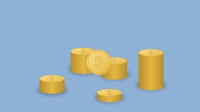 Gold cryptocurrency coins stacked in ascending order. Digital currency tokens representing blockchain investment and financial growth.