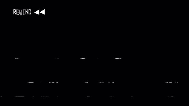 VHS Video tape rewind icon with scratches overlay, camcorder overlay, retro footage, transaparent background. 4K Video