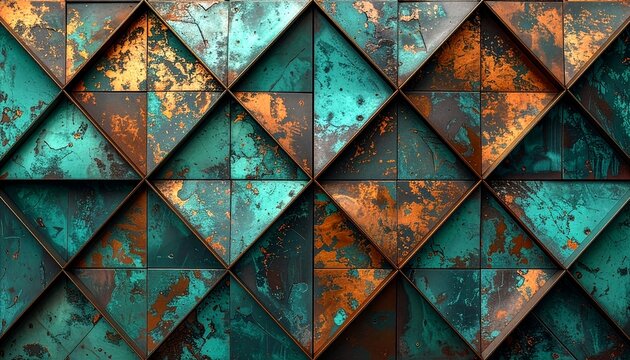 Abstract seamless geometric pattern inspired by oxidized copper surfaces
