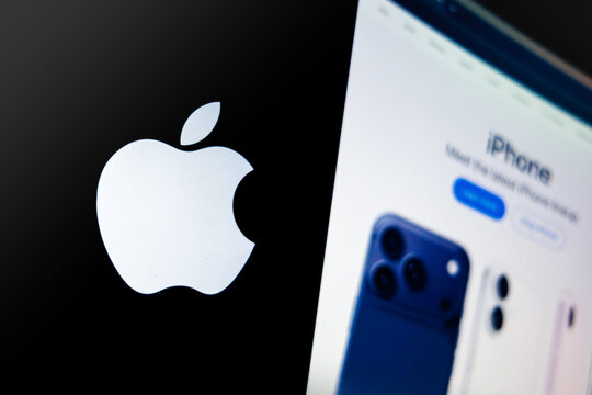 Raleigh, North Carolina - August 2, 2026: Apple logo and website displayed on a screen