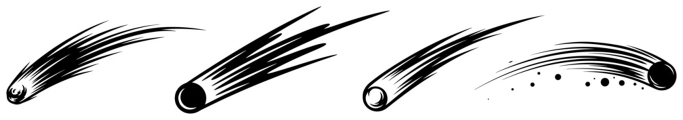 Falling comets and shooting stars with streaking trails in hand drawn engraving style © Aurora