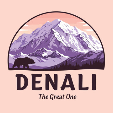 Denali Mountain and Bear Logo Design.