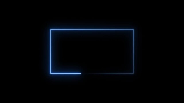 Glowing neon square rectangle picture frame icon animation neon display box round screen photo frame retro movement with black background.4k video animated.	