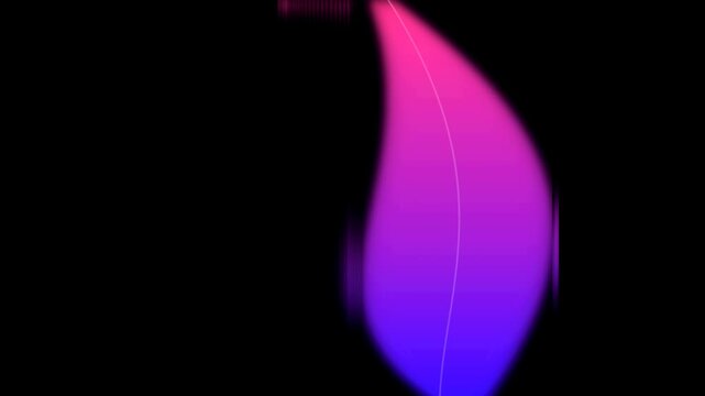 Abstract Glowing Neon Pink and Purple Leaf Shape on Black Background