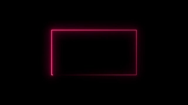 Glowing neon square rectangle picture frame icon animation neon display box round screen photo frame retro movement with black background.4k video animated.	