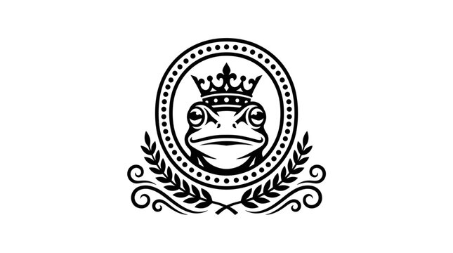 Regal frog prince crown circular wreath logo.