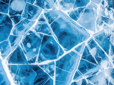 Cracked ice texture with vibrant blue and white detail for backgrounds