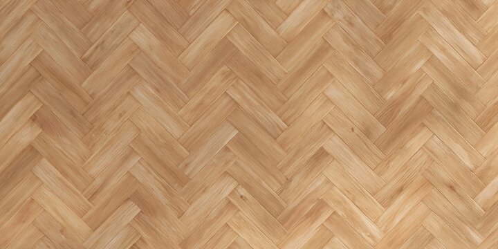 Seamless herringbone wood parquet floor texture with a warm oak grain and matte finish for interior design and architectural visualization backdrops