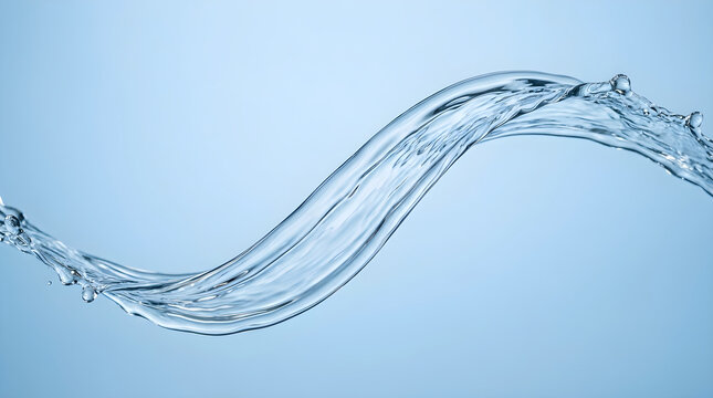 Dynamic splash of clear water forming a wave shape against a light blue background
