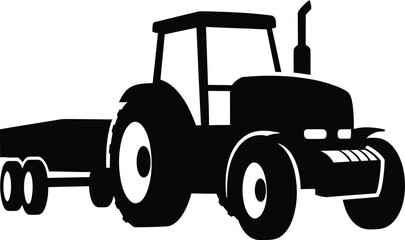 Silhouette vector farm tractor with trailer for agricultural field work design © AbuSadat