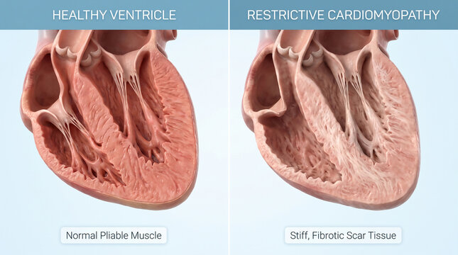Healthy Ventricle vs Restrictive Cardiomyopathy Heart Muscle Comparison