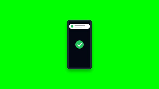 Smartphone Screen Animation Showing Successful Payment Transaction Process on Green Screen.