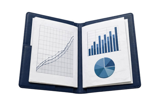 Open Planner Notebook with Business Graphs and Charts