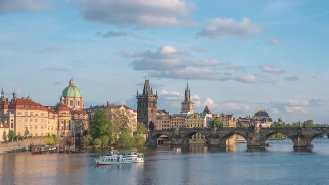 Prague Czechia Czech Republic time lapse city skyline at Charles Bridge and old town