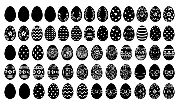 Minimal Easter Egg Silhouettes Vector Collection Black Decorative Holiday Icons