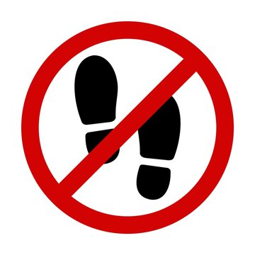 No shoes footprint symbol. Warning sign image