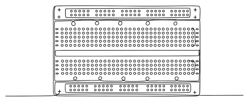 Breadboard for electronics prototyping in single continuous line drawing style