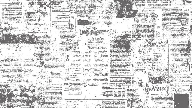 Distressed newspaper texture with blurred text columns, grungy monochrome print pattern, vintage typography overlay background
