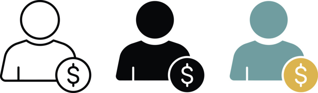 Business person with dollar coin sign icon set business illustration commerce marketing management corporate