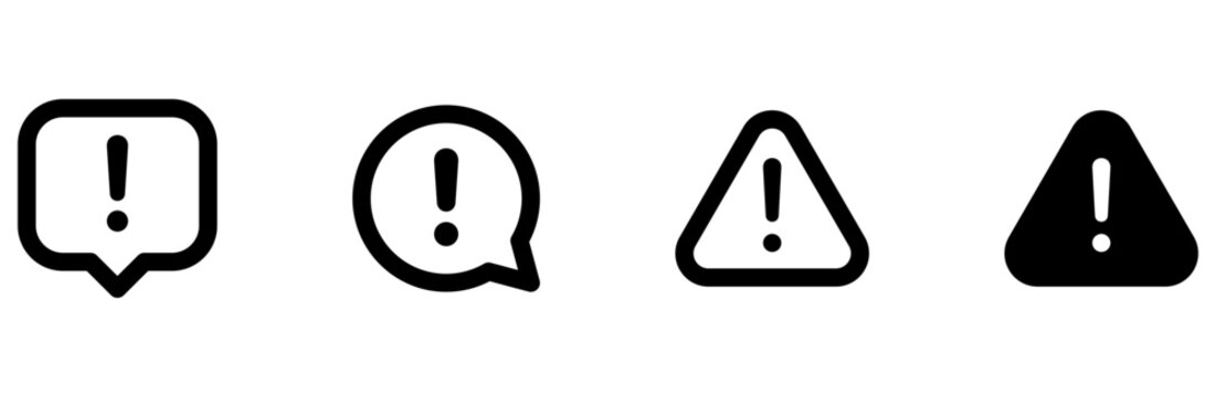 Warning Alert Icon Set. exclamation mark warning and alert symbols - Error Vector Icons - Warning triangle icons with exclamation mark symbol