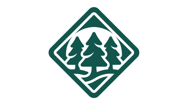 Green forest pine trees diamond emblem logo design.