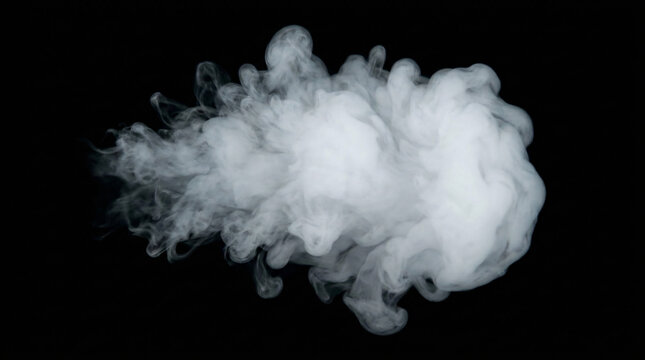 Nuvola di fumo bianco isolata su uno sfondo nero profondo.