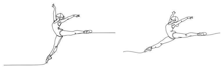 Ballerina performing jumps and splits in continuous line art style © Alicja