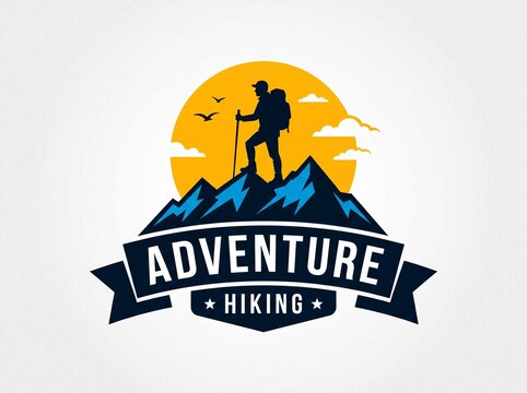 Hiker standing on mountain peak with hiking gear at sunrise