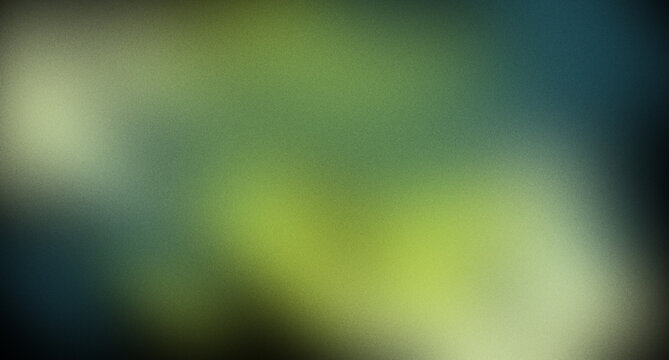 Blurred abstract background green blue yellow soft bokeh light with dark vignette for nature design backdrop