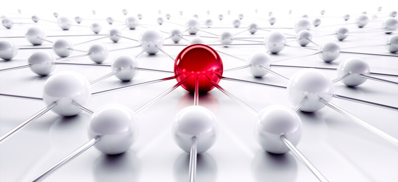 Red and white sphere network structure - abstract design connection design - 3D illustration