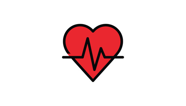 Classic red heart icon with a black heartbeat pulse line through the middle isolated on a clean white background.