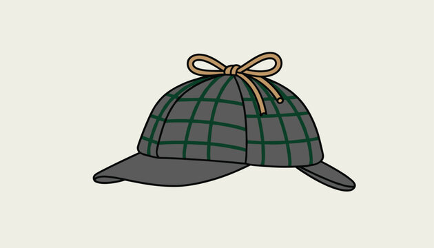 Classic gray and green plaid deerstalker hat with a brown bow, famously associated with Sherlock Holmes.