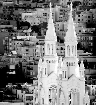 St. Peter and Paul Church in San Francisco with City in Backgrouind