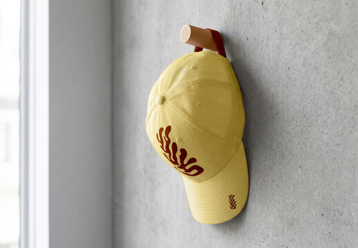 Cap Hanging On Wall Hook Mockup