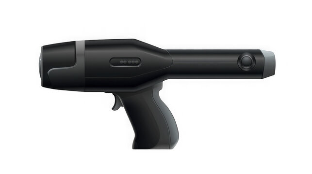 Industrial handheld laser barcode scanner device with scanner sleek black on transparent background