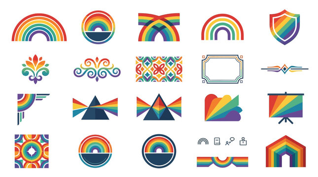 Rainbow decorative elements and spectrum border set.