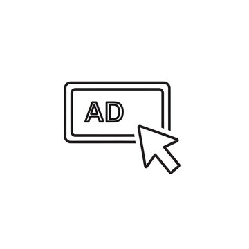 Minimalist online advertising icon with mouse cursor clicking on ad